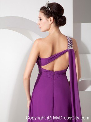 Beading and Ruche One Shoulder Prom Dress with the Back Out