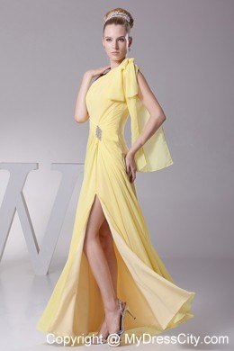 Light Yellow Dress for Prom with One Shoulder and High Silt