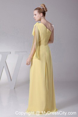 Light Yellow Dress for Prom with One Shoulder and High Silt