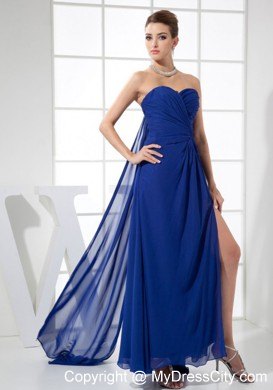 Ruches Sweep Train Blue Prom Dress with Sweetheart Neck