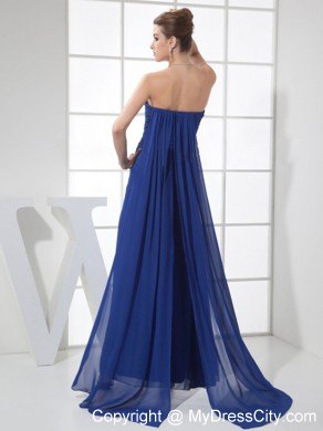 Ruches Sweep Train Blue Prom Dress with Sweetheart Neck