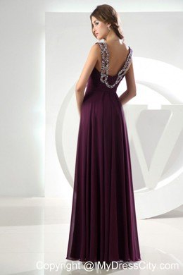 Beading Chiffon Purple Prom Dress with Cut Outs and V-neck