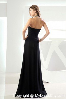 Halter Top Beading Slit Black Cool Back Prom Dresses for Cheap