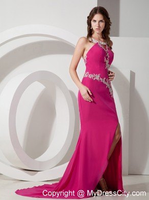 Appliques Slit Sweep Train Chiffon Mermaid Dress for Prom