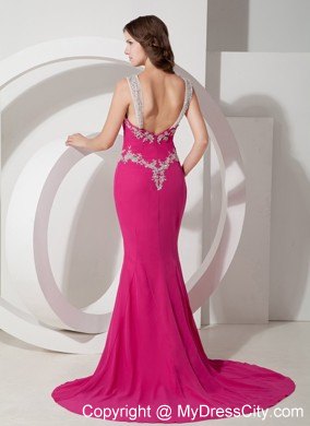 Appliques Slit Sweep Train Chiffon Mermaid Dress for Prom