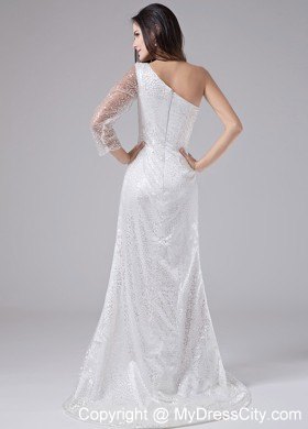 White One Shoulder Sequins Prom Gown with Single Shoulder