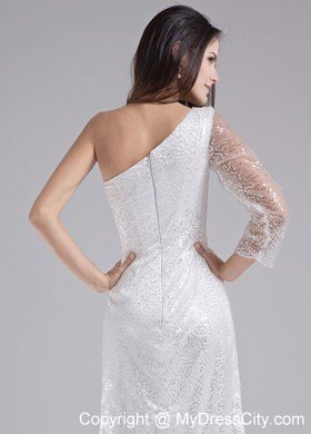 White One Shoulder Sequins Prom Gown with Single Shoulder