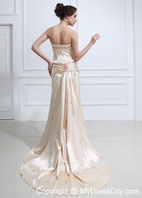 Champagne Skinky Beaded Evening Dress with Court Train