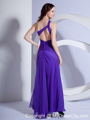 One Shoulder Beading and Ruches For Purple Prom Dress