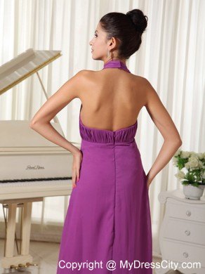 Purple Halter Ruched High Slit Homecoming Dress