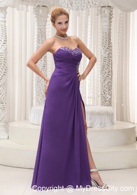 Beaded Decorate Sweetheart Purple Prom Evening Dress