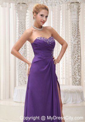 Beaded Decorate Sweetheart Purple Prom Evening Dress