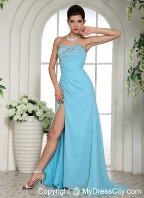 Sweetheart Beaded For Customize Blue Prom Gown