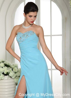 Sweetheart Beaded For Customize Blue Prom Gown