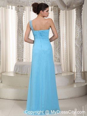 Blue Slinky Prom Dress with Single Shoulder and Slits