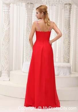 Beaded Straps High Slit Red Prom Evening Dress