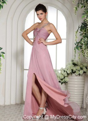 One Shoulder High Slit Lavender 2013 Prom Dress Beaded