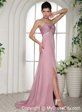 One Shoulder High Slit Lavender 2013 Prom Dress Beaded