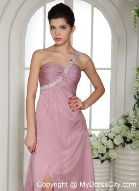 One Shoulder High Slit Lavender 2013 Prom Dress Beaded