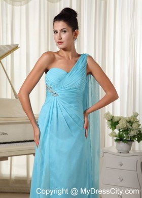 Asymmetrical Blue Chiffon Prom Dress with Chiffon High Slit