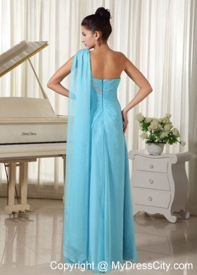 Asymmetrical Blue Chiffon Prom Dress with Chiffon High Slit