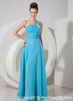 Exquisite Aqua Blue One Shoulder Chiffon Ruched Prom Dress