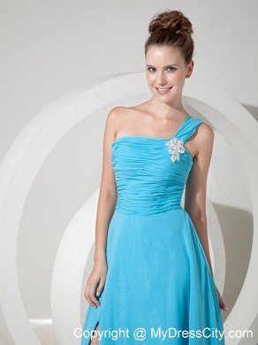 Exquisite Aqua Blue One Shoulder Chiffon Ruched Prom Dress