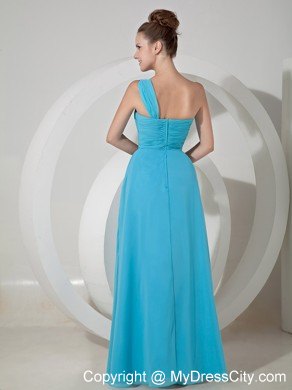 Exquisite Aqua Blue One Shoulder Chiffon Ruched Prom Dress