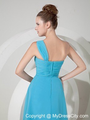 Exquisite Aqua Blue One Shoulder Chiffon Ruched Prom Dress