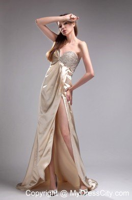 Charming Champagne Dress for Prom with Beaded Decorate Bust