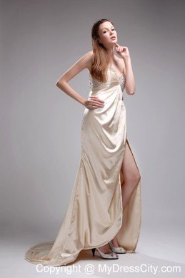 Charming Champagne Dress for Prom with Beaded Decorate Bust