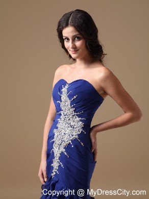 Blue Mermaid Sweetheart Chiffon Beaded Prom Dress with Ruffles