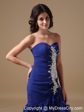 Blue Mermaid Sweetheart Chiffon Beaded Prom Dress with Ruffles