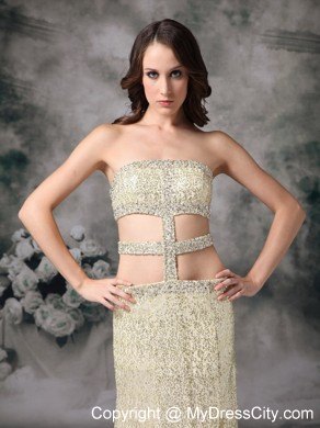 Empire Strapless Sequined Dress for Prom with Stomach Cutout