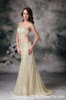 Empire Strapless Sequined Dress for Prom with Stomach Cutout