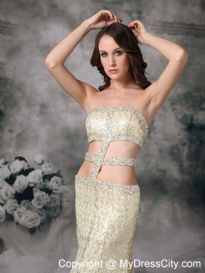 Empire Strapless Sequined Dress for Prom with Stomach Cutout