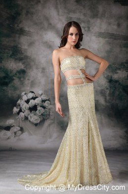 Empire Strapless Sequined Dress for Prom with Stomach Cutout