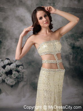 Empire Strapless Sequined Dress for Prom with Stomach Cutout