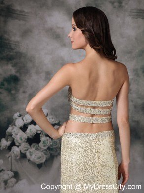 Empire Strapless Sequined Dress for Prom with Stomach Cutout