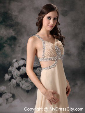 Customized Champagne Column Criss Cross Beaded Prom Dress