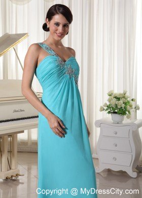 Beaded One Shoulder Baby Blue Dress for Prom with High Slit