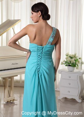 Beaded One Shoulder Baby Blue Dress for Prom with High Slit