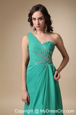 Turquoise Empire One Shoulder Brush Train High Slit Prom Dress