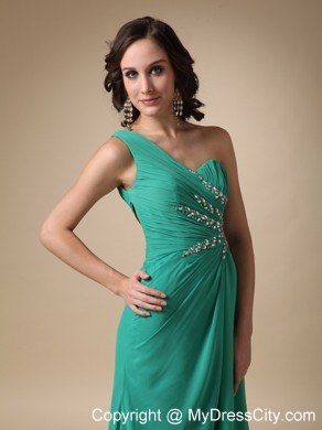 Turquoise Empire One Shoulder Brush Train High Slit Prom Dress