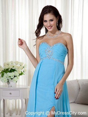 Baby Blue Empire Sweetheart Brush Train Chiffon Prom Gown