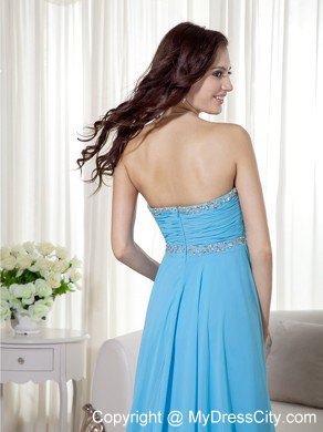 Baby Blue Empire Sweetheart Brush Train Chiffon Prom Gown