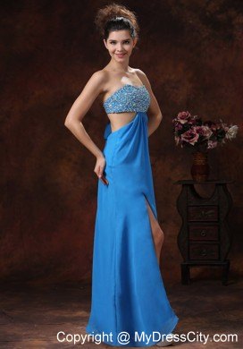 Teal Strapless Beaded Decorate Bust Stylish 2013 Prom Dress