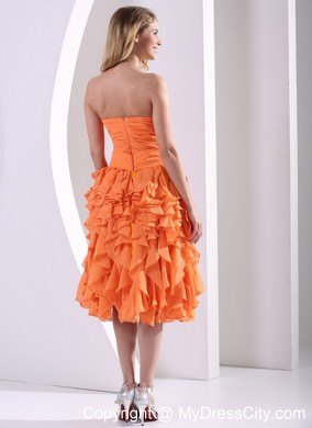 Orange Chiffon Beaded and Ruffled Detachable High-low Prom Dress