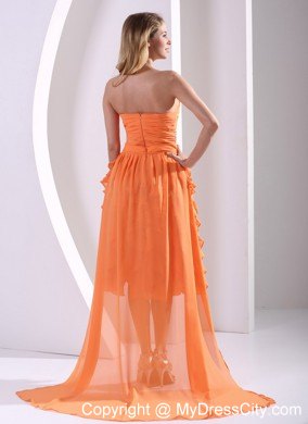 Orange Chiffon Beaded and Ruffled Detachable High-low Prom Dress