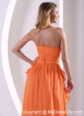 Orange Chiffon Beaded and Ruffled Detachable High-low Prom Dress